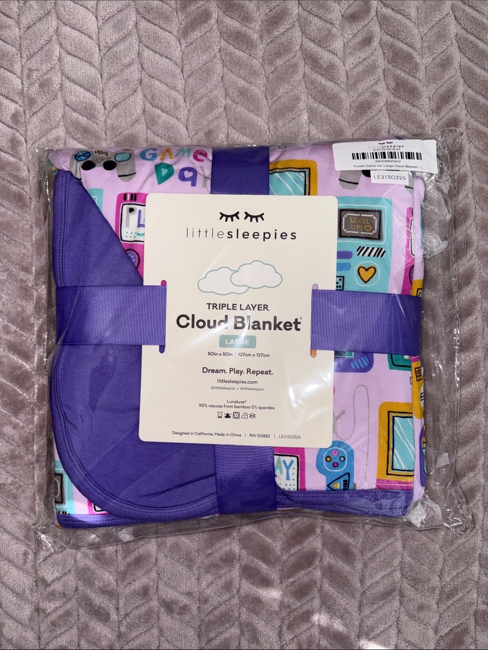 NIB Little Sleepies Purple Game On Cloud Blanket
